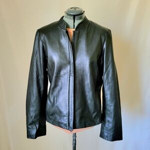 Black Leather Jacket By Vakko - Women's Classic Coat Size Large